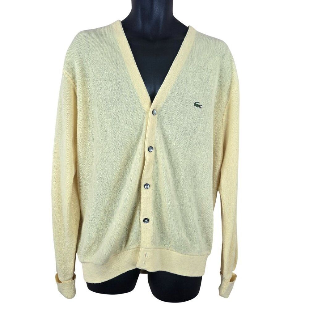 Vintage 70s Izod Lacoste Yellow Cardigan Sweater Mens XL Norm Core Grandpa